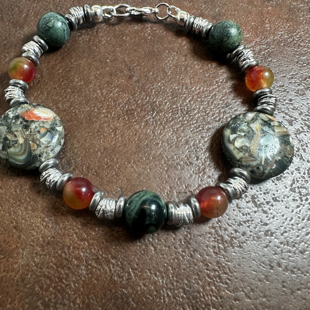 Hand Crafted Silver and Earthy Tones Bracelet